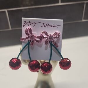 Betsey Johnson Pink Bow and Red Cherry Earrings